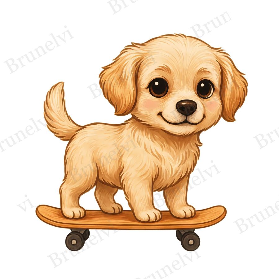 Golden Puppy Skateboard Clipart — animal clipart clipart by Brunelvi