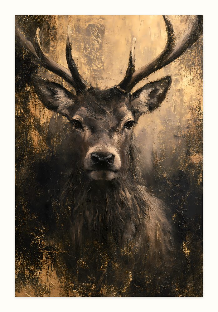 Golden Stag impasto oil painting wall art by Brunelvi