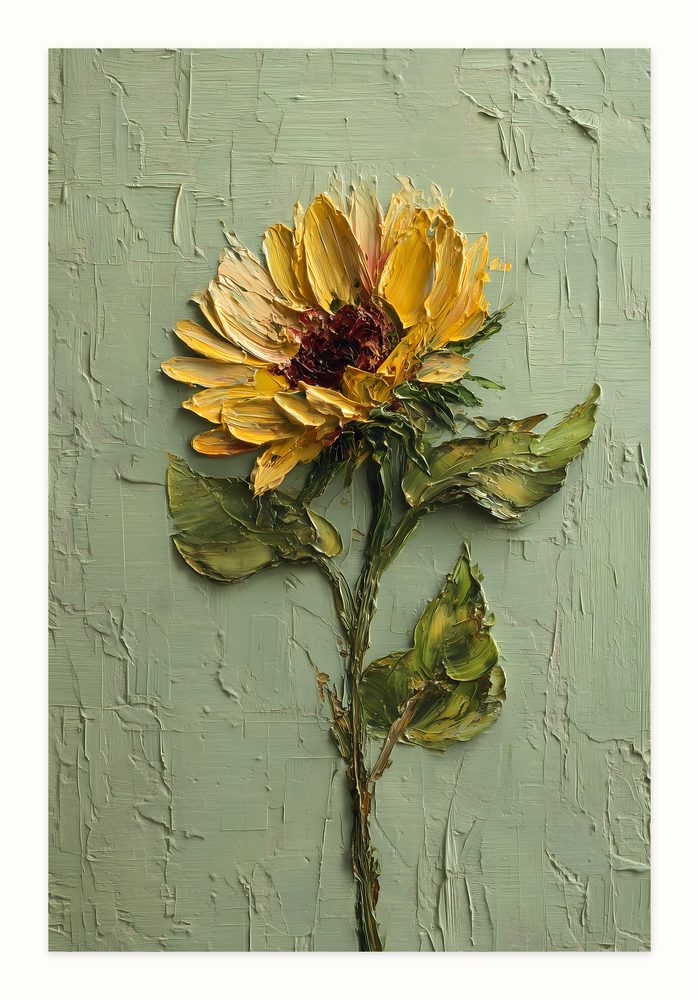 Golden Sunflower II impasto oil painting wall art by Brunelvi