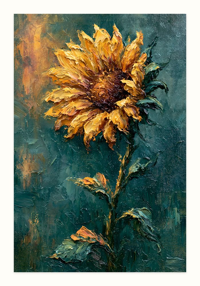 Golden Sunflower impasto oil painting wall art by Brunelvi