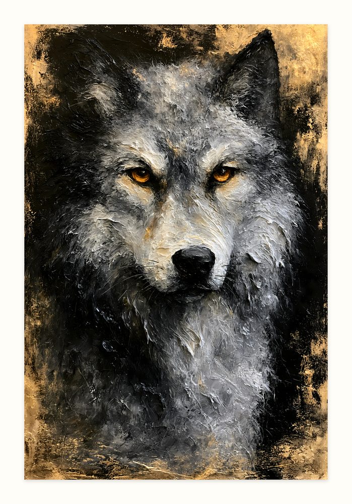 Grey Wolf impasto oil painting wall art by Brunelvi
