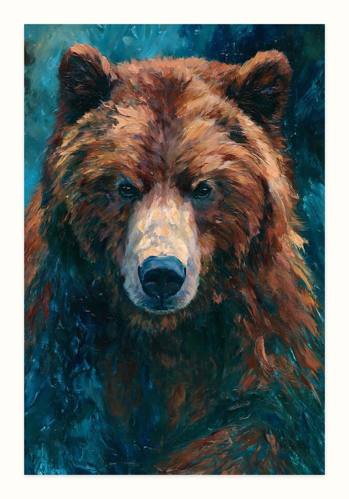 Grizzly Bear impasto oil painting wall art by Brunelvi