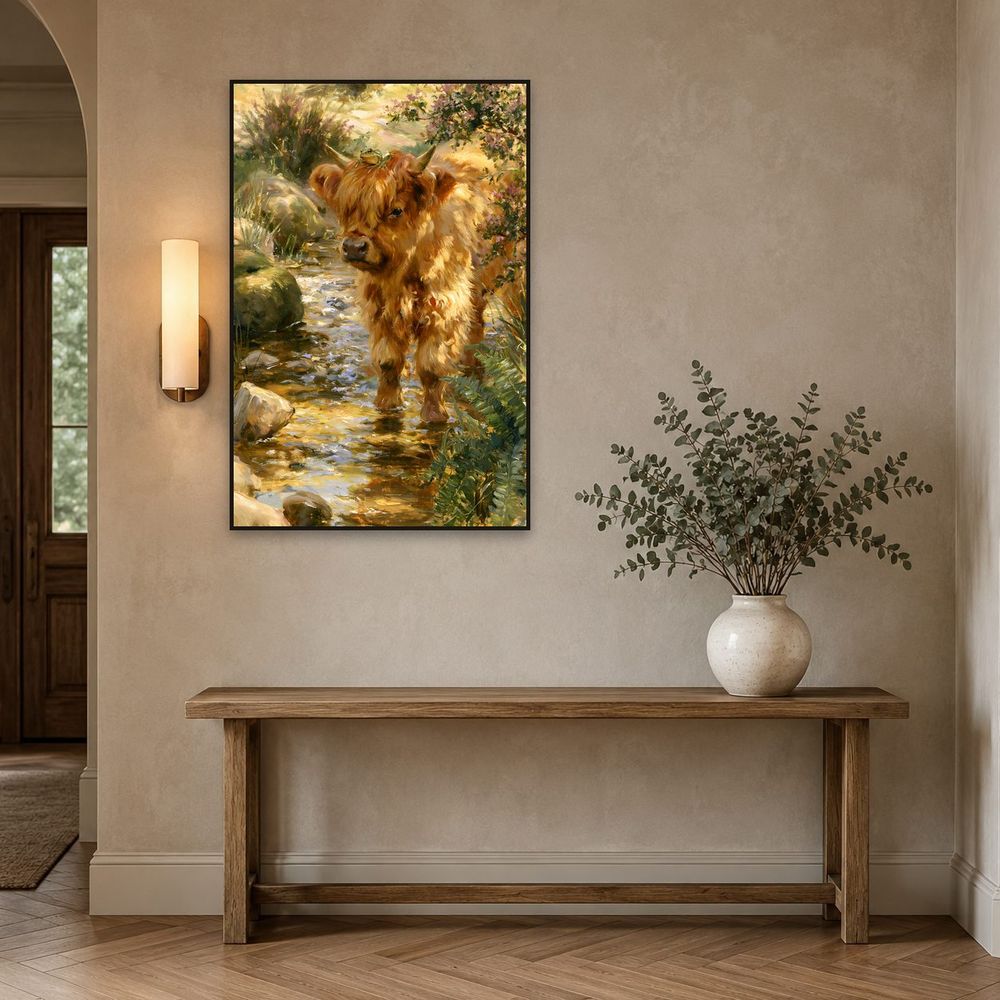 Highland Calf and Frog — animals wall art print by Brunelvi — view 3