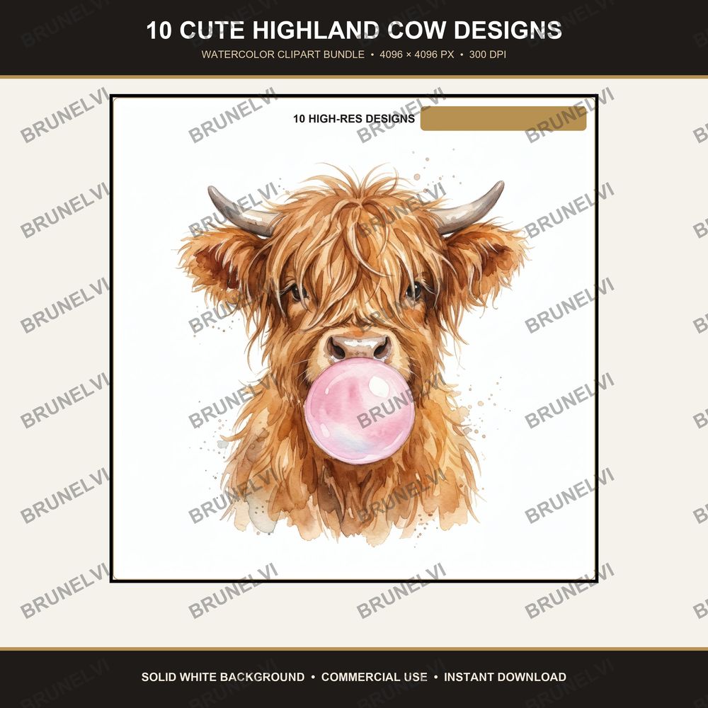 Highland Cow Clipart Bundle — jpg bundles (white bg) clipart by Brunelvi — view 2