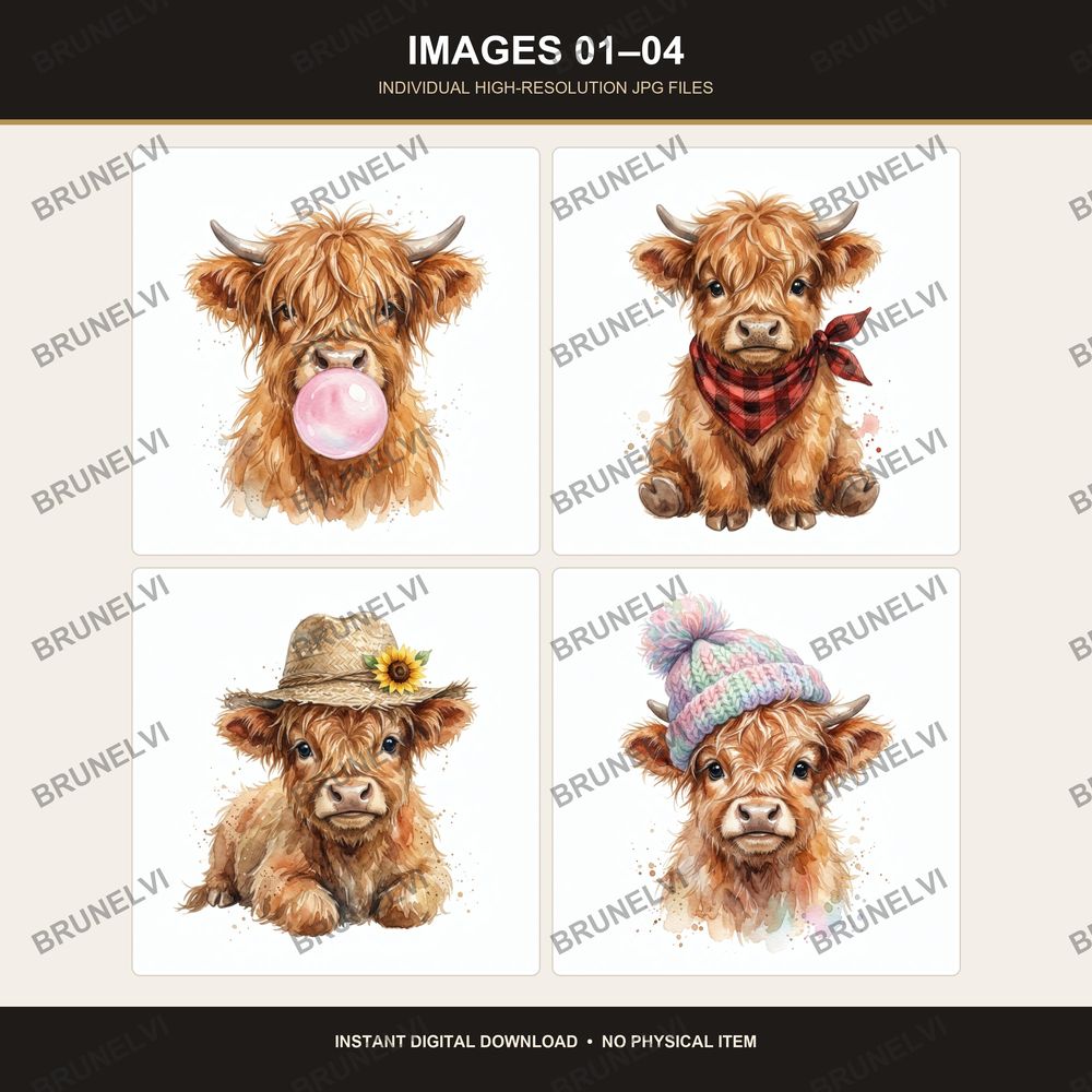 Highland Cow Clipart Bundle — jpg bundles (white bg) clipart by Brunelvi — view 3