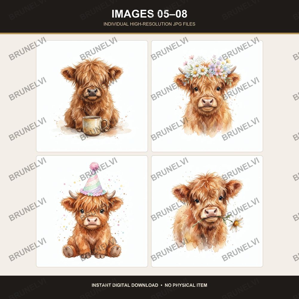 Highland Cow Clipart Bundle — jpg bundles (white bg) clipart by Brunelvi — view 4