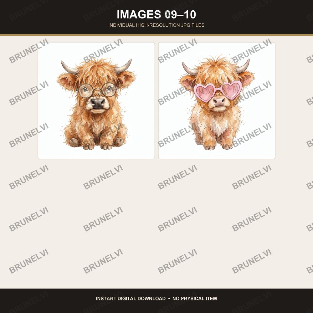 Highland Cow Clipart Bundle — jpg bundles (white bg) clipart by Brunelvi — view 5