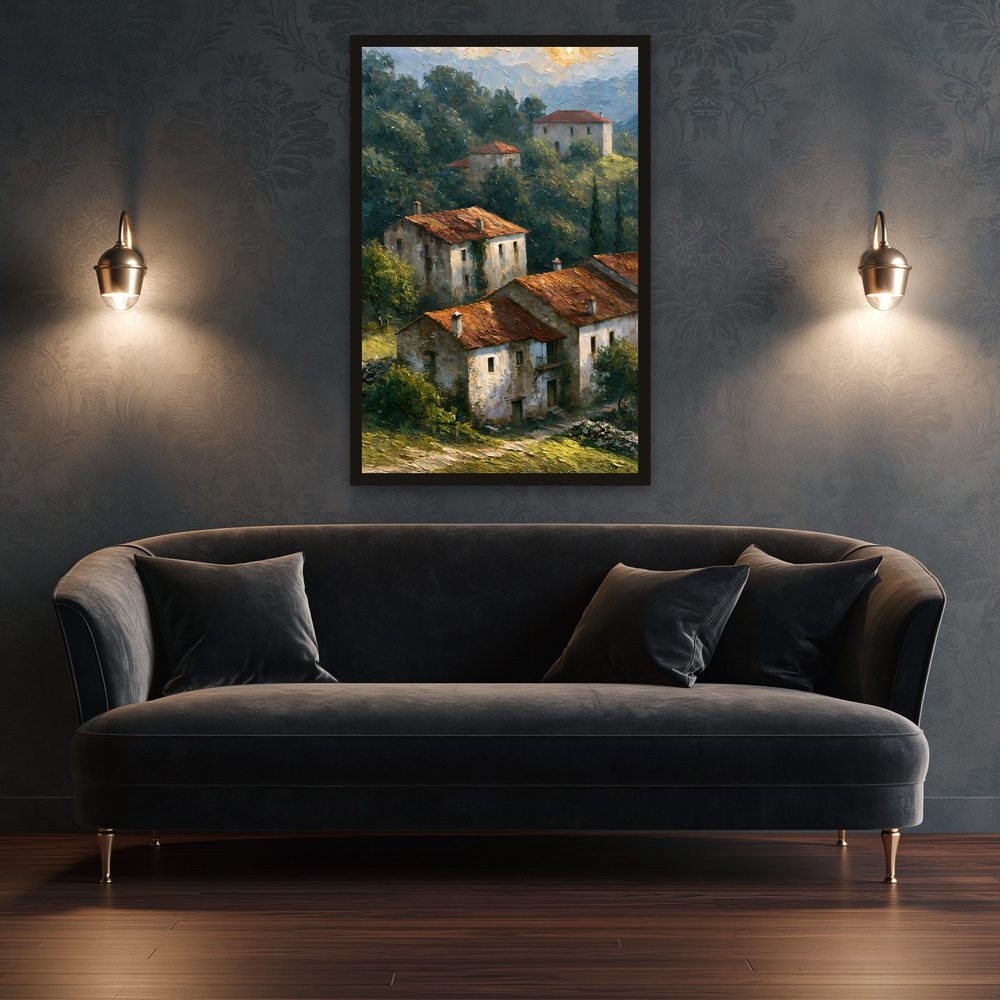 Hillside Village impasto oil painting wall art by Brunelvi — Ansicht 3