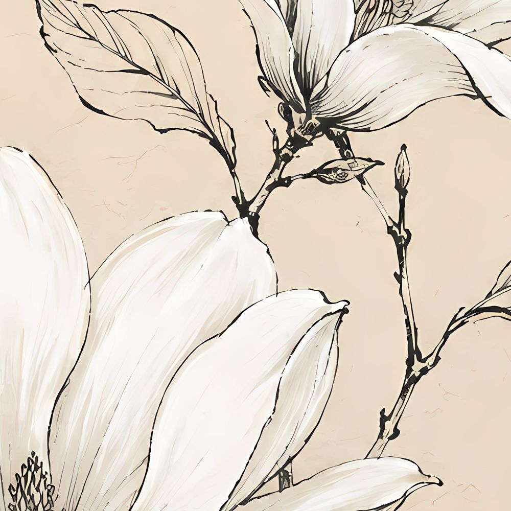 Ivory Ink Magnolias — florals wall art print by Brunelvi — view 2