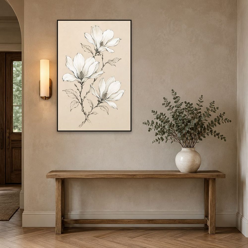 Ivory Ink Magnolias — florals wall art print by Brunelvi — view 3