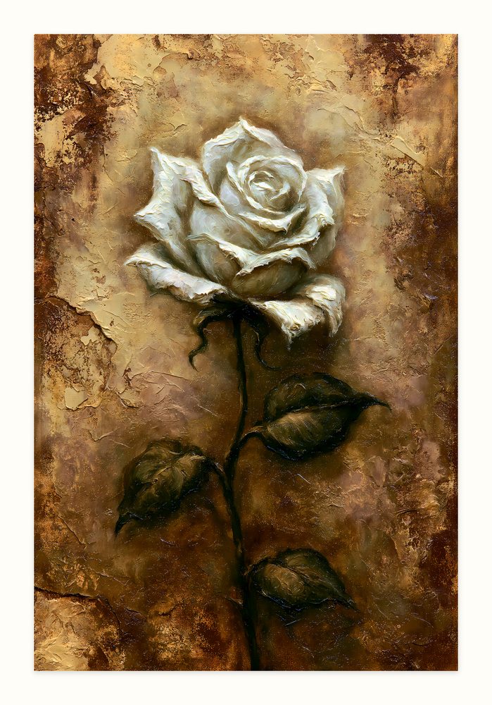 Ivory Rose impasto oil painting wall art by Brunelvi