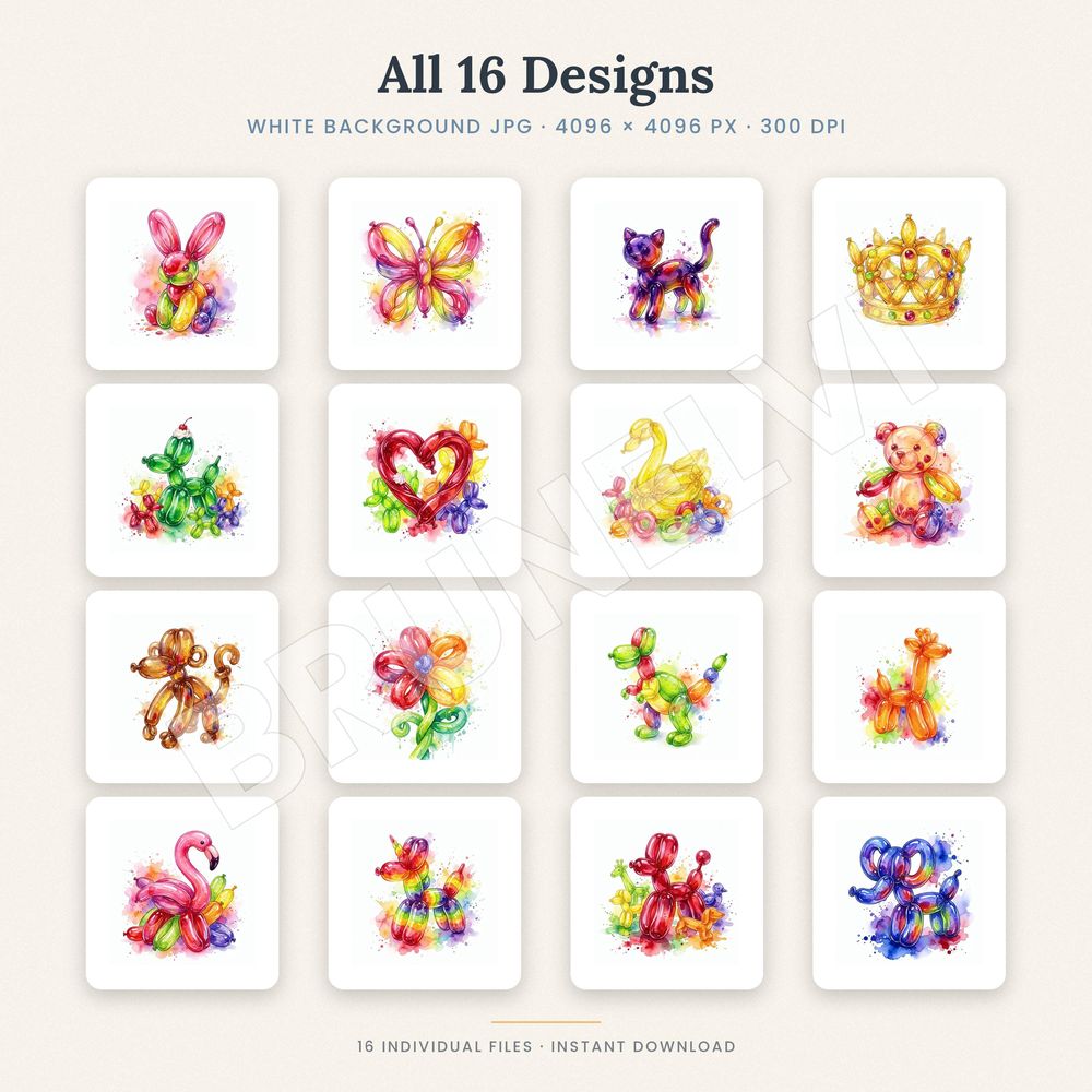 Jelly Balloon Animals Clipart Set — jpg bundles (white bg) clipart by Brunelvi — view 2