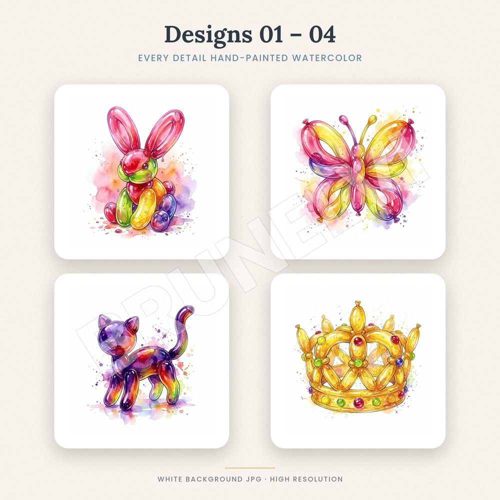 Jelly Balloon Animals Clipart Set — jpg bundles (white bg) clipart by Brunelvi — view 3