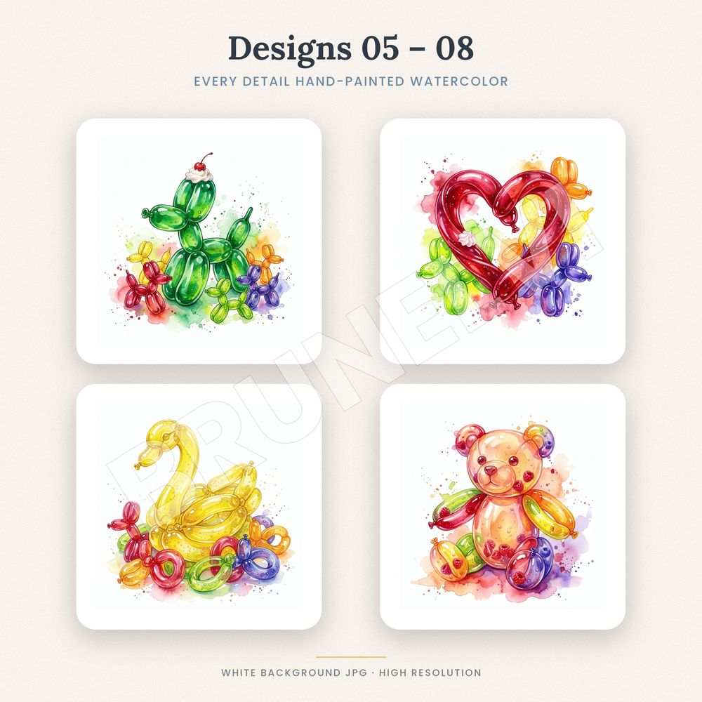 Jelly Balloon Animals Clipart Set — jpg bundles (white bg) clipart by Brunelvi — view 4