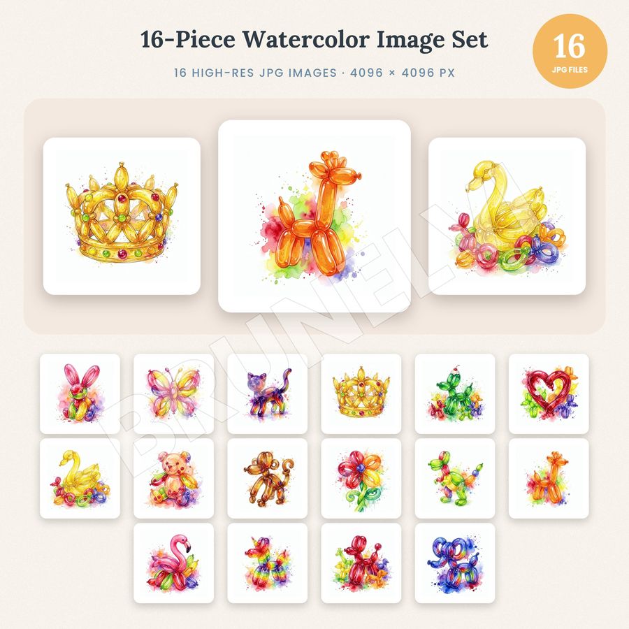 Jelly Balloon Animals Clipart Set — jpg bundles (white bg) clipart by Brunelvi