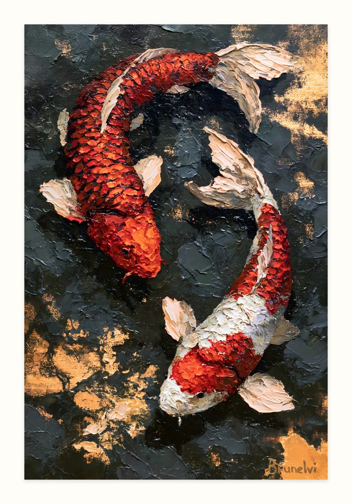 Koi Fish impasto oil painting wall art by Brunelvi