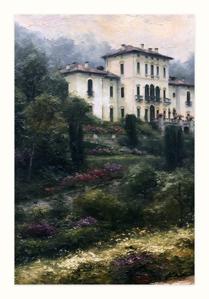 Lake Como Villa impasto oil painting wall art by Brunelvi