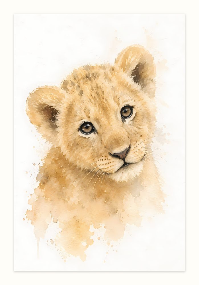 Lion Cub watercolor painting wall art by Brunelvi
