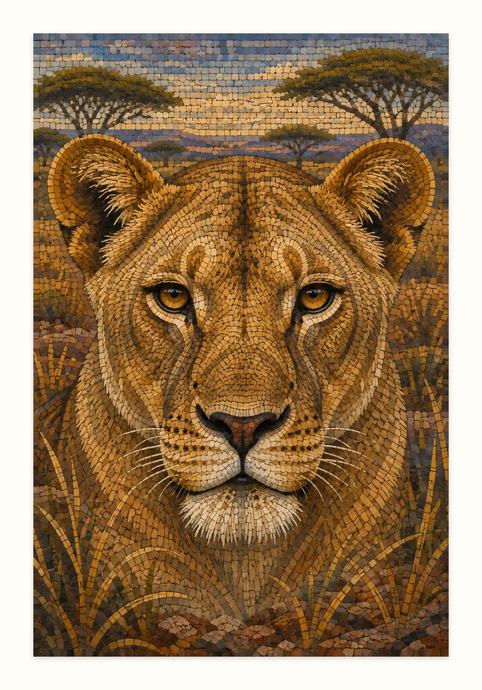 Lioness Mosaic mosaic art wall art by Brunelvi