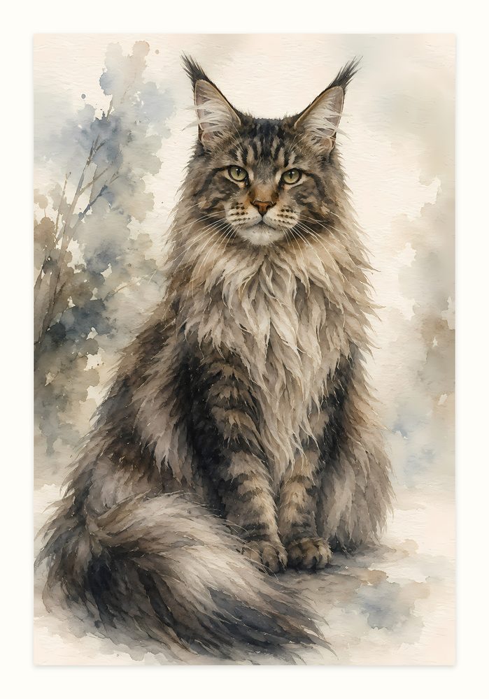 Maine Coon Watercolor watercolor painting wall art by Brunelvi