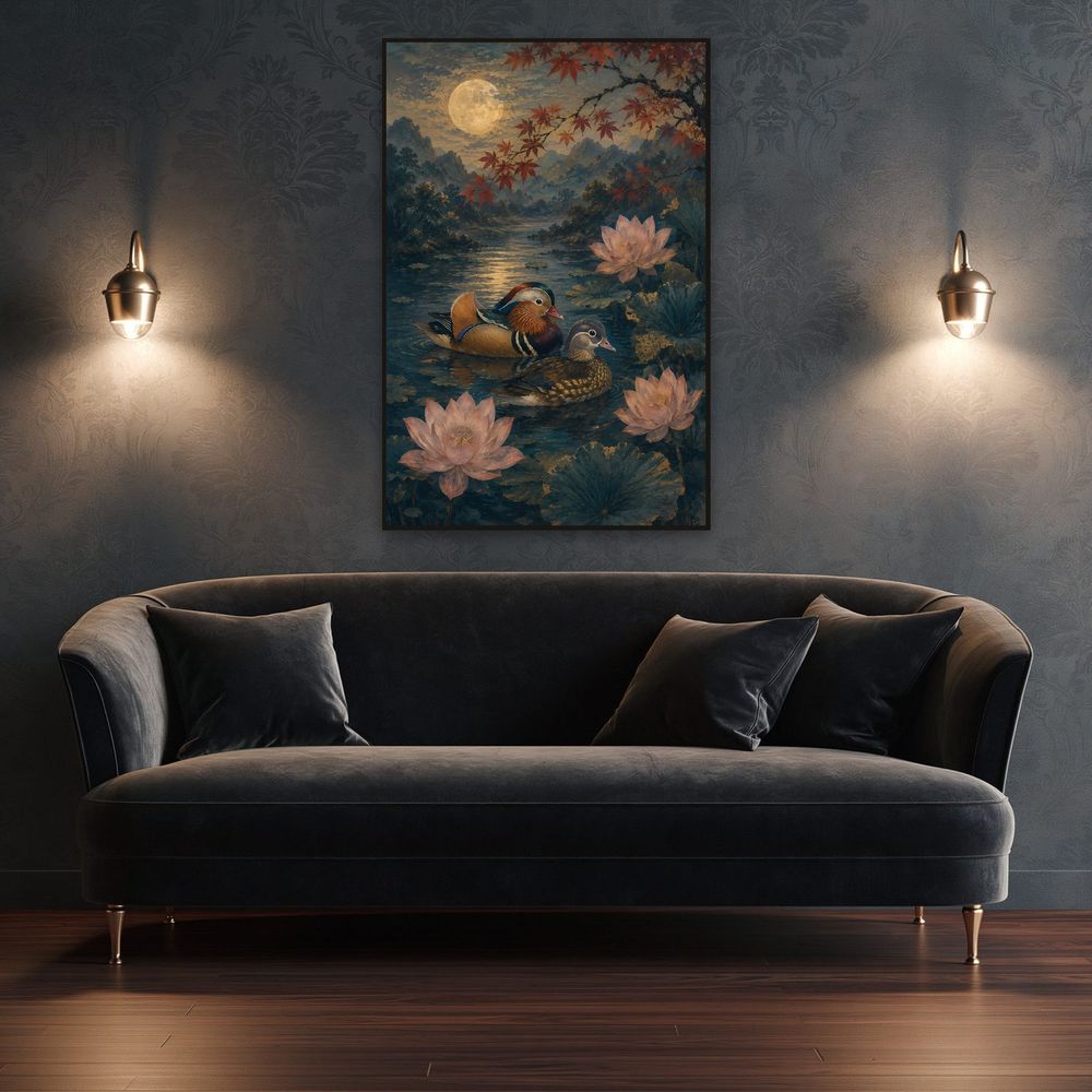 Mandarin Ducks Lotus — animals art print by Brunelvi — view 4