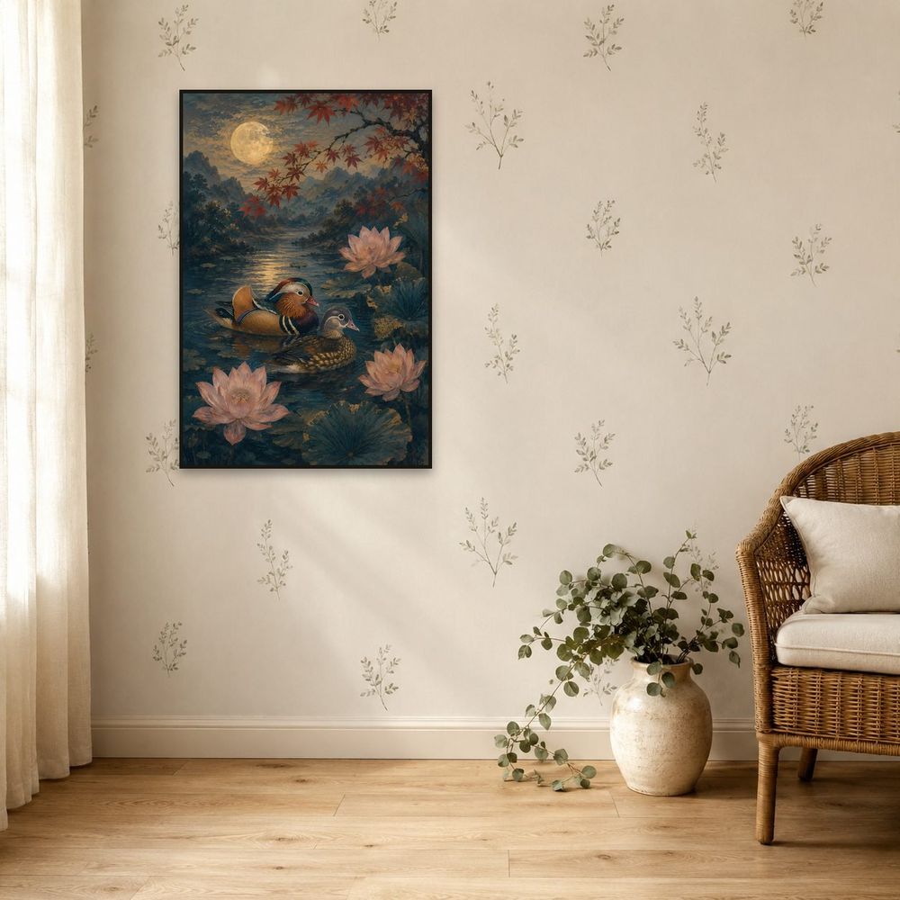 Mandarin Ducks Lotus — animals art print by Brunelvi — view 5