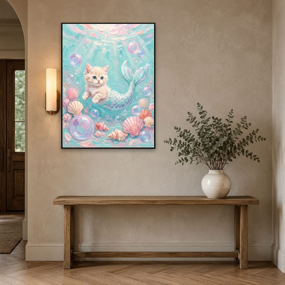 Mermaid Kitten Shells — kids & nursery wall art print by Brunelvi — view 3