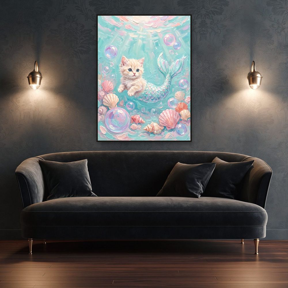 Mermaid Kitten Shells — kids & nursery wall art print by Brunelvi — view 4