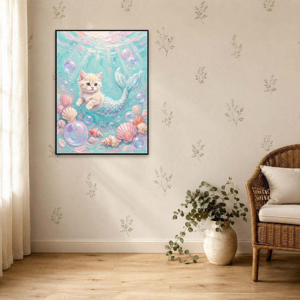 Mermaid Kitten Shells — kids & nursery wall art print by Brunelvi — view 5