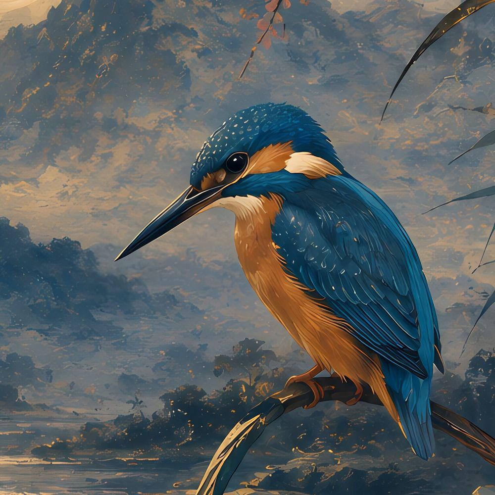 Moonlit Kingfisher Lotus — animals art print by Brunelvi — view 2