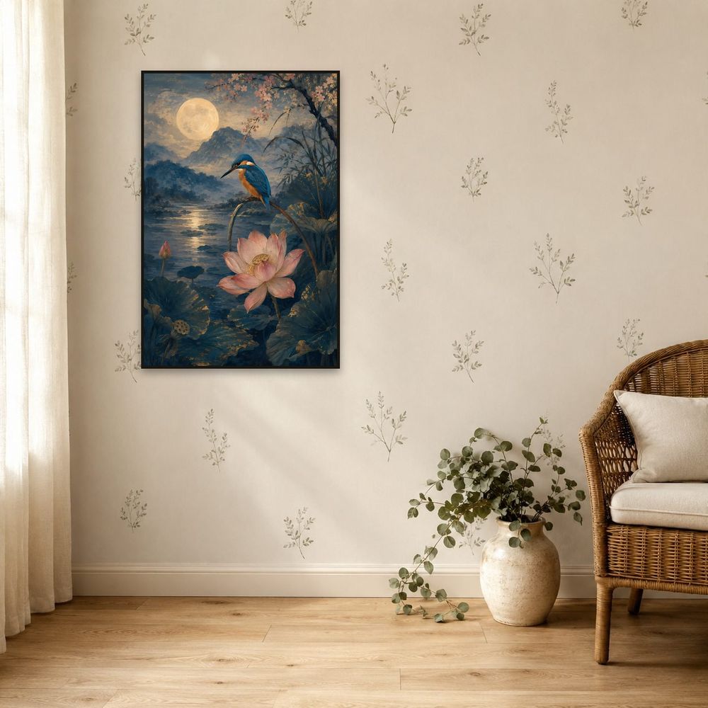 Moonlit Kingfisher Lotus — animals art print by Brunelvi — view 5