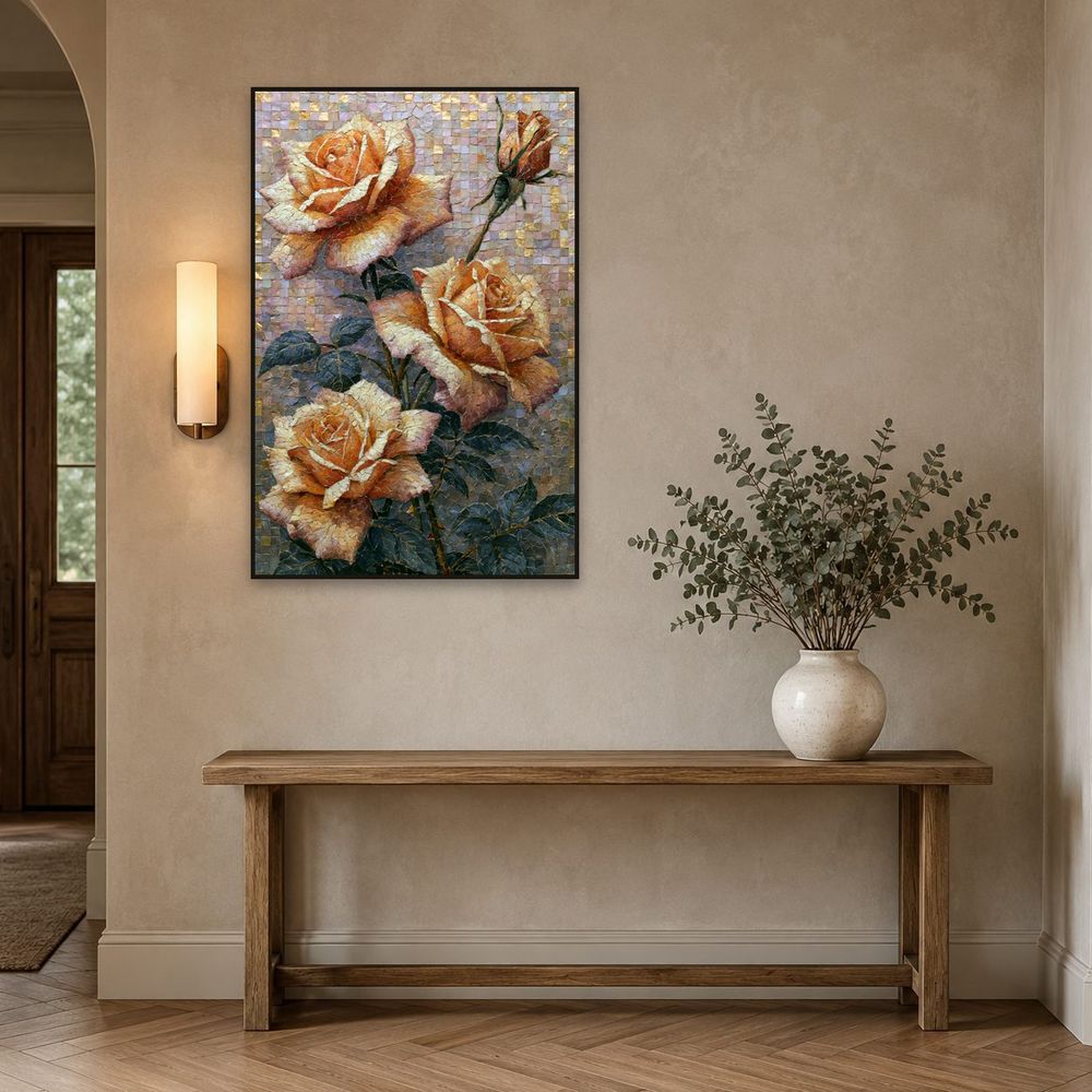Mosaic Apricot Roses — florals wall art print by Brunelvi — view 3