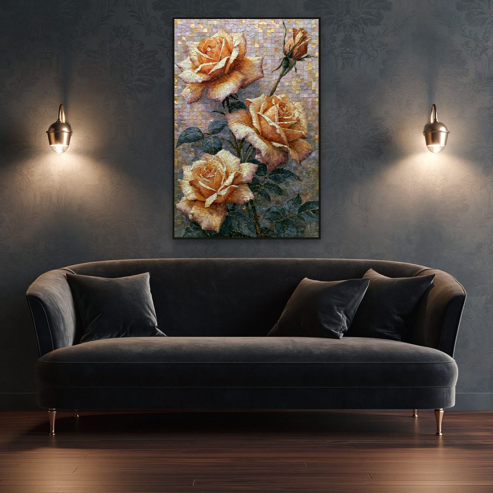 Mosaic Apricot Roses — florals wall art print by Brunelvi — view 4