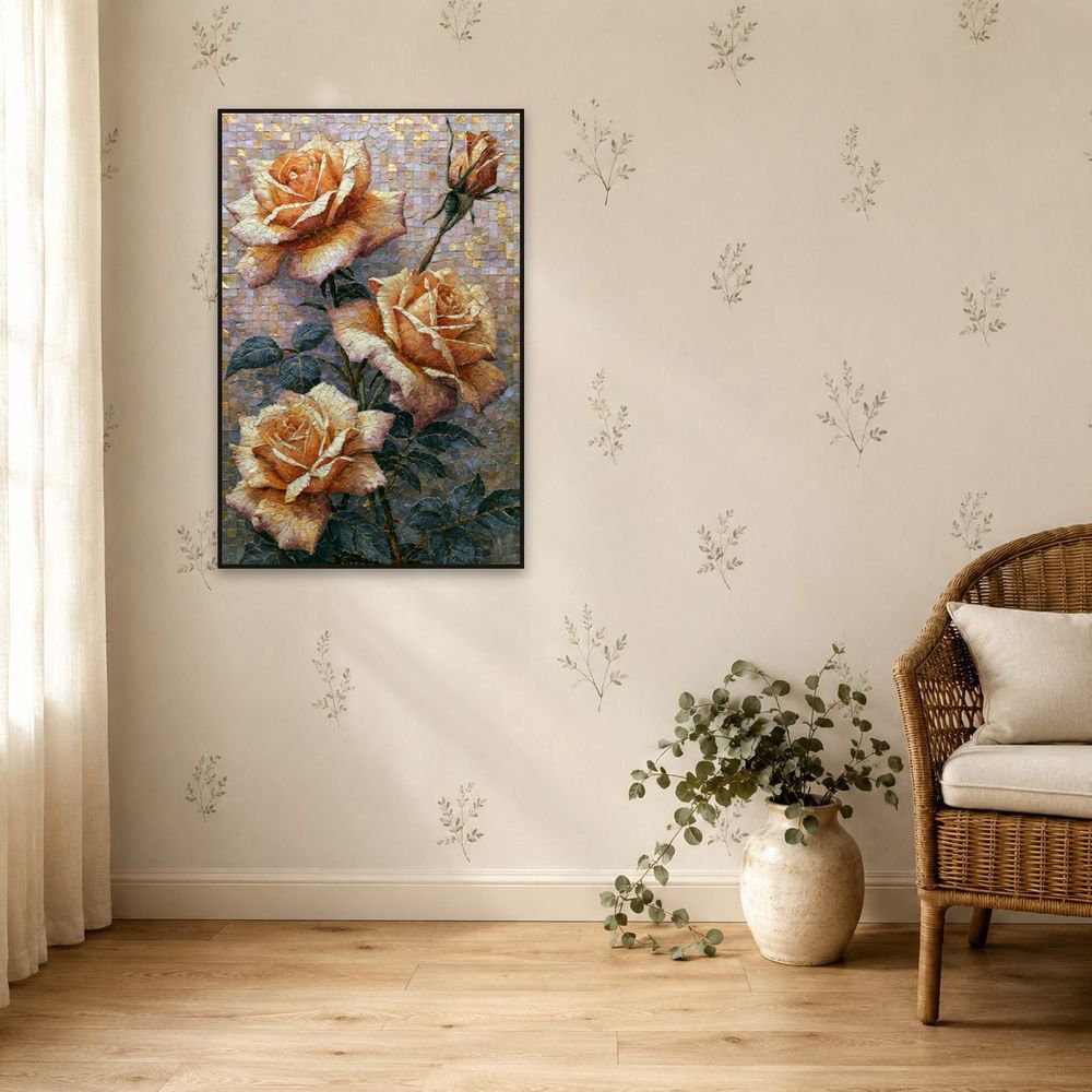 Mosaic Apricot Roses — florals wall art print by Brunelvi — view 5