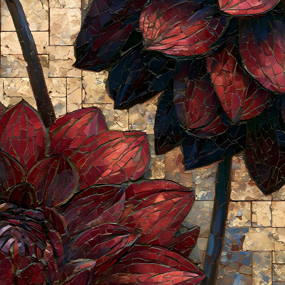 Mosaic Burgundy Dahlias — florals wall art print by Brunelvi — view 2