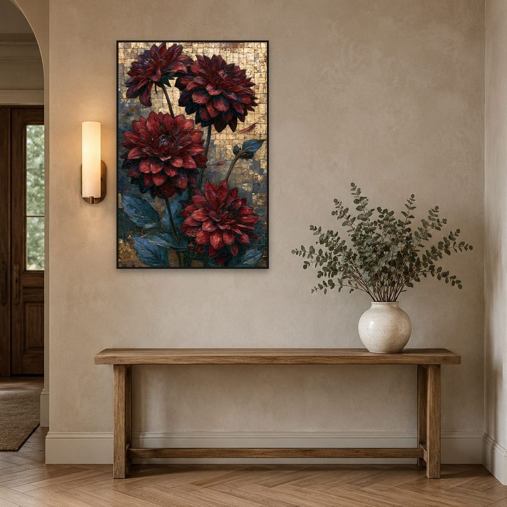 Mosaic Burgundy Dahlias — florals wall art print by Brunelvi — view 3