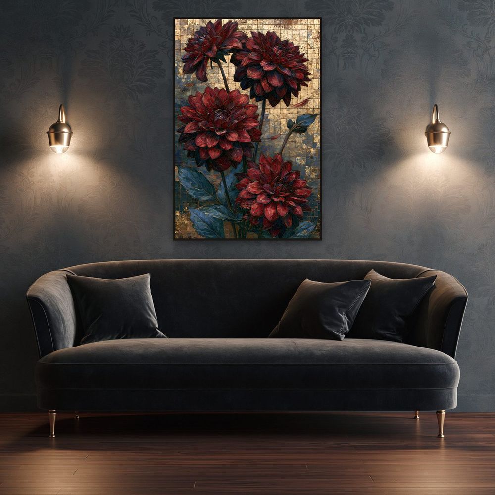 Mosaic Burgundy Dahlias — florals wall art print by Brunelvi — view 4