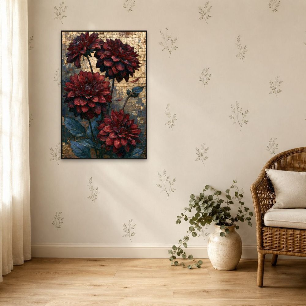 Mosaic Burgundy Dahlias — florals wall art print by Brunelvi — view 5