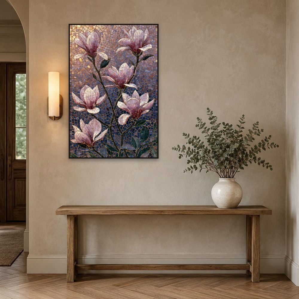 Mosaic Pink Magnolias — florals wall art print by Brunelvi — view 3