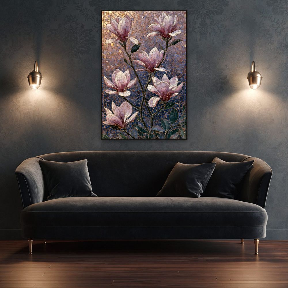 Mosaic Pink Magnolias — florals wall art print by Brunelvi — view 4