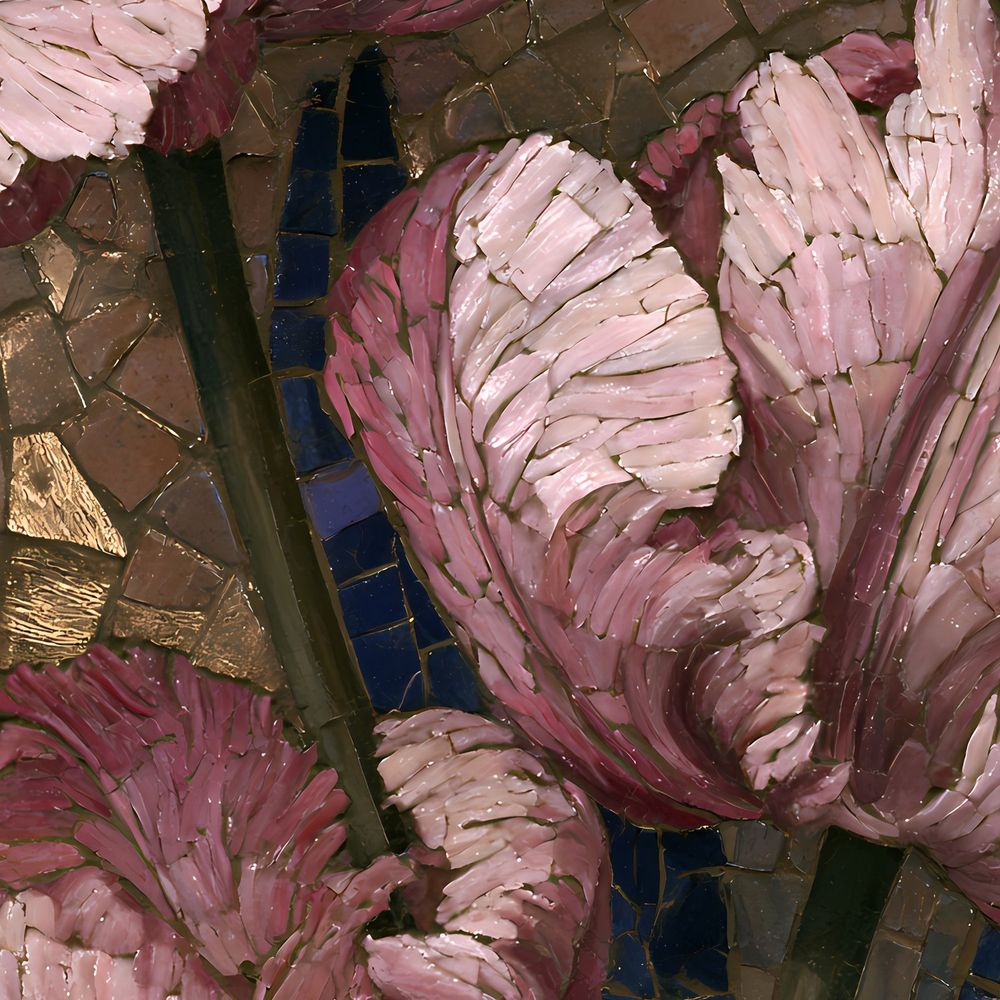 Mosaic Pink Parrot Tulips — florals wall art print by Brunelvi — view 2