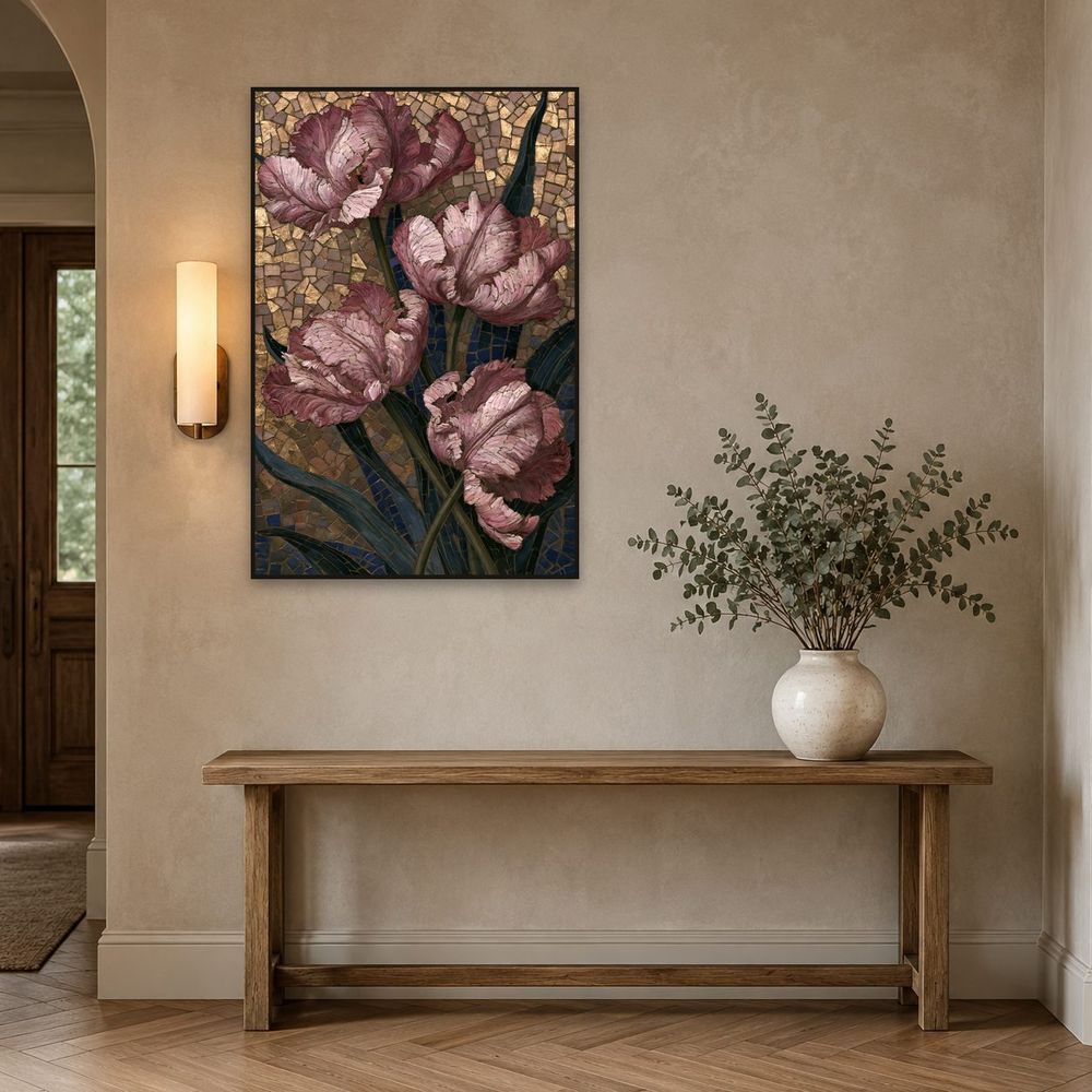 Mosaic Pink Parrot Tulips — florals wall art print by Brunelvi — view 3