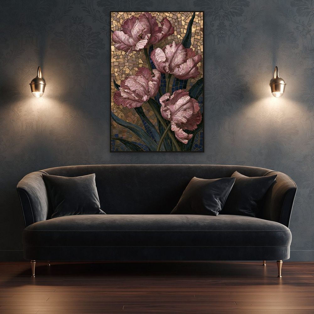 Mosaic Pink Parrot Tulips — florals wall art print by Brunelvi — view 4