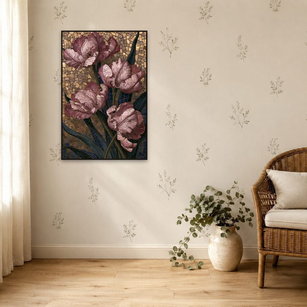 Mosaic Pink Parrot Tulips — florals wall art print by Brunelvi — view 5