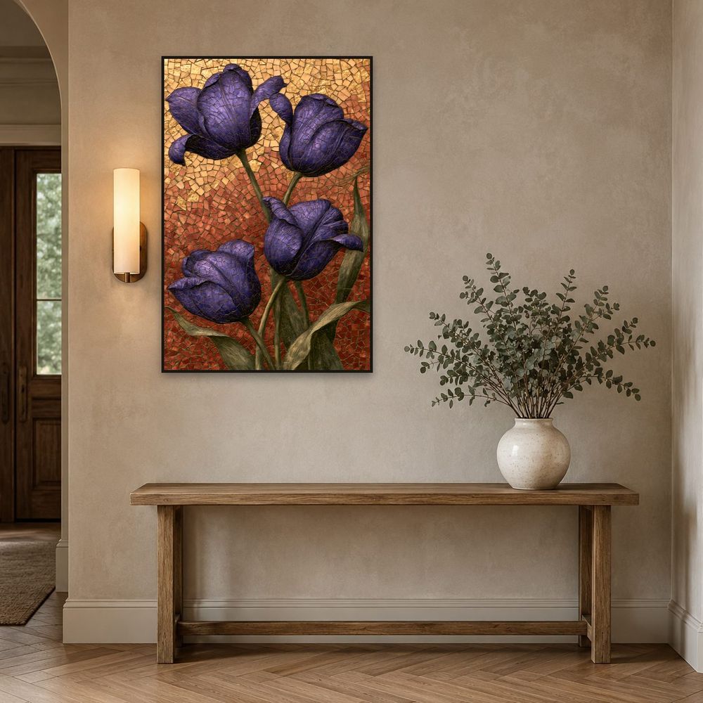 Mosaic Violet Tulips — florals wall art print by Brunelvi — view 3