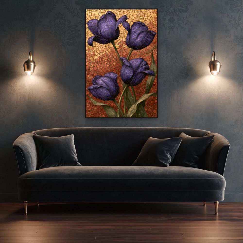 Mosaic Violet Tulips — florals wall art print by Brunelvi — view 4
