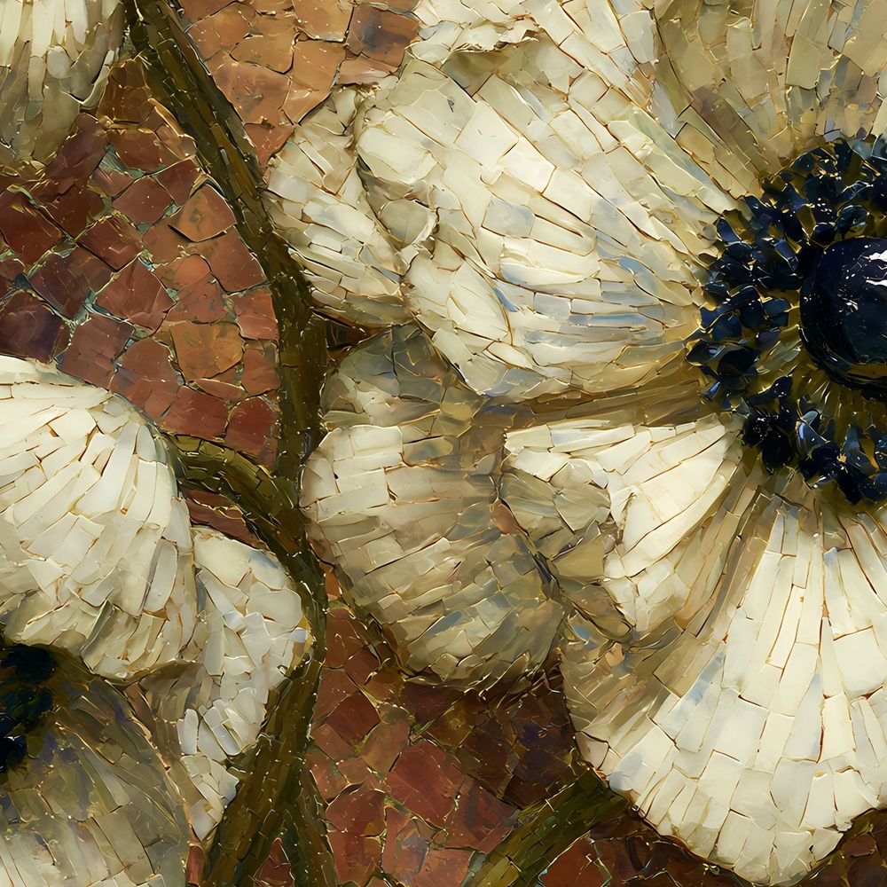 Mosaic White Anemones — florals wall art print by Brunelvi — view 2