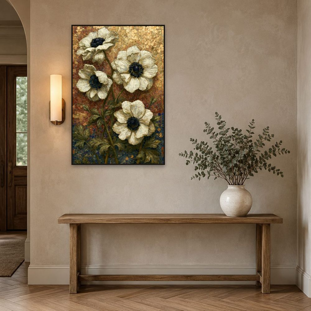 Mosaic White Anemones — florals wall art print by Brunelvi — view 3