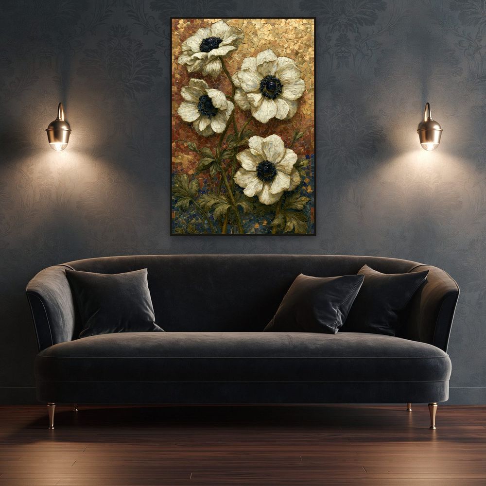 Mosaic White Anemones — florals wall art print by Brunelvi — view 4