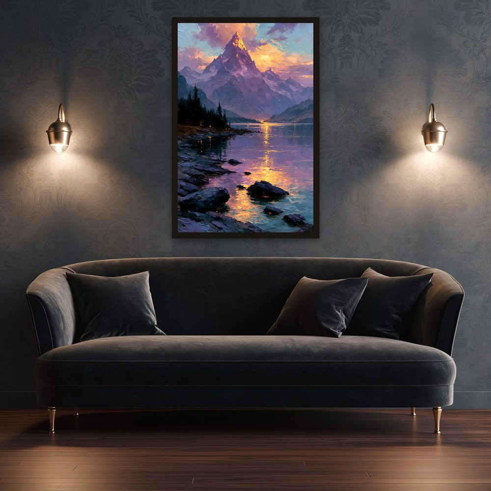 Mountain Lake Sunset impasto oil painting wall art by Brunelvi — Ansicht 3